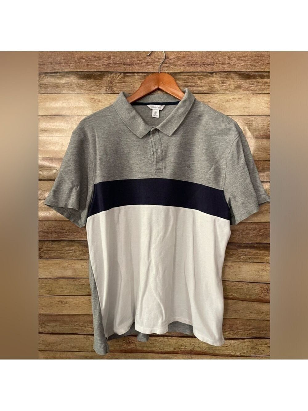 Calvin Klein Men's Polo T Shirt Striped Logo Short Sleeve Size: Large - Picture 1 of 7